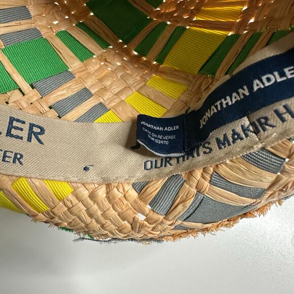 JONATHAN ADLER Women\'s Green‎ Straw Hat Fedora Green Blue Woven Vibrant Hat main image 8